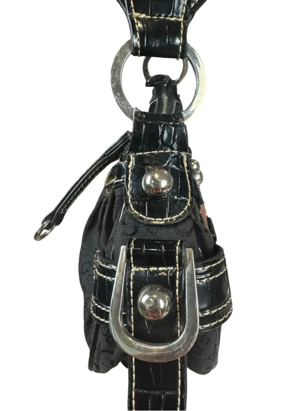 Guess Vintage Y2K Black Monogram Buckle Shoulder Bag - Picture 10 of 16